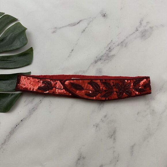 Refil Accessories Accessories - Refil Accessories Womens Vintage 90s Sequin Beaded Belt Size S/M Red Sparkle